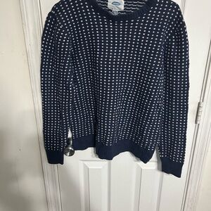 Old Navy Navy and White Check Crewneck Sweater